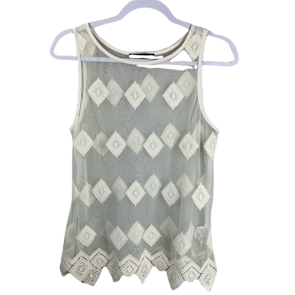 Karen Kane Ivory Sheer Embroidered Tank Top